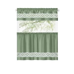 Paige 55 in. W x 24 in. L Tier and Valance Light Filtering Window Panel Curtain Set in Green
