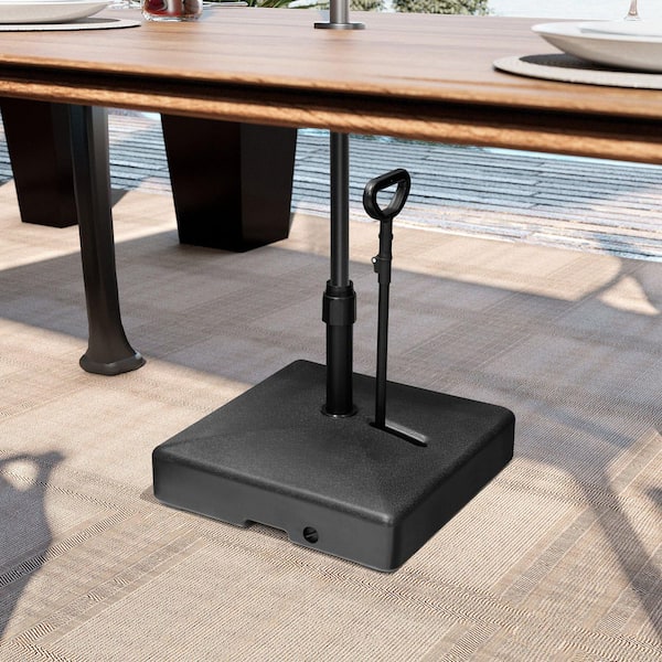 Crestlive Products 99 lbs. Fillable Square Market Patio Umbrella Base in Black HDPE Weighted Outdoor Umbrella Base with Wheels and Pull Rod