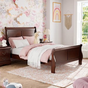 Burkhart Cherry Twin Wood Frame Sleigh Bed with Slat Kit
