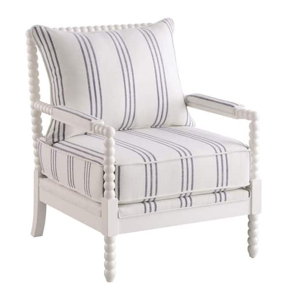 Benjara White and Blue Fabric Accent Chair with Reversible Pillow Backrest