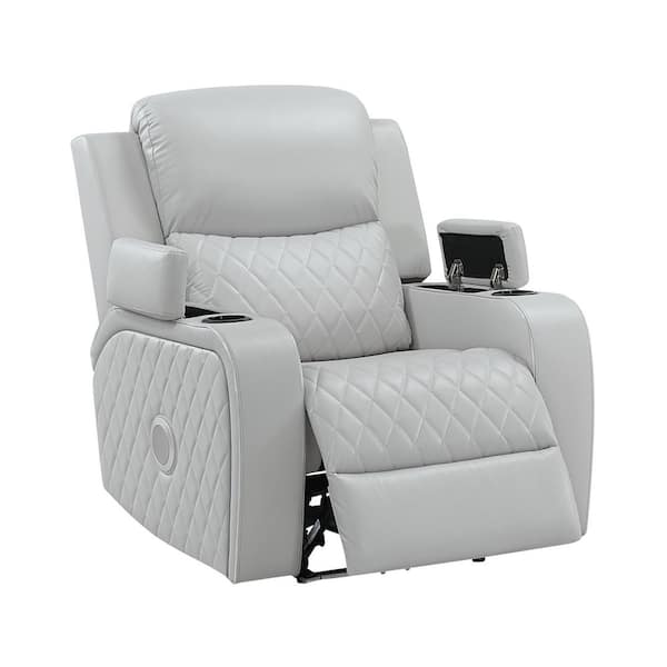 Acme Furniture Dune Light Gray Faux Leather Recliner with LED
