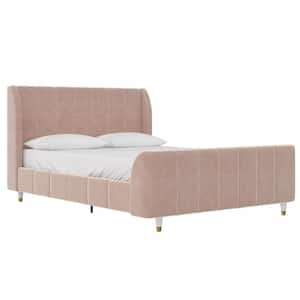 Valentina 59.5 in. W Pink Full Size Velvet Wood Frame Upholstered Platform Bed