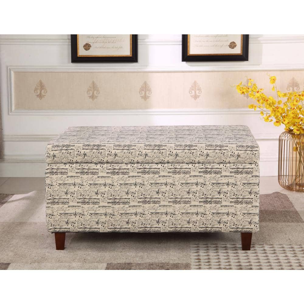 Symphony Patterned Beige Fabric Storage Ottoman Bench