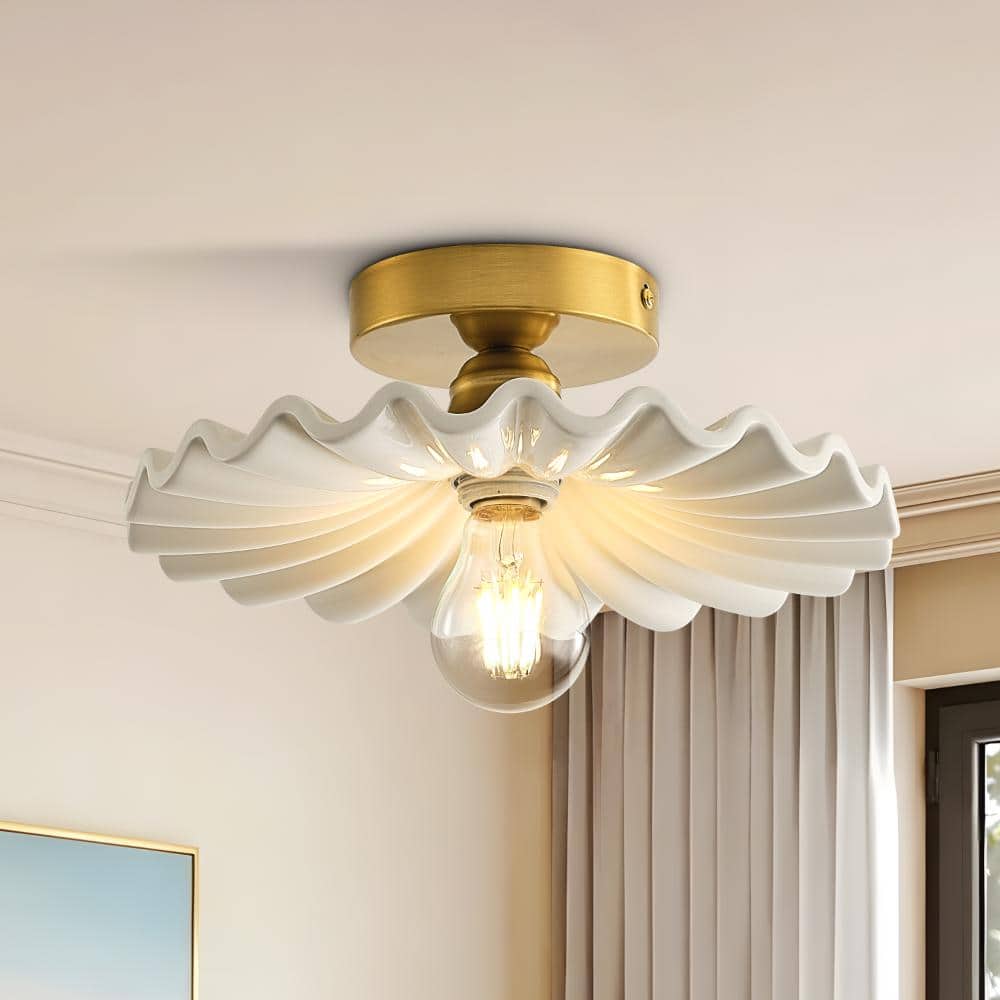 Modern Ceramic Semi Flush Mount Ceiling Light with Milk White Shade, 1-Light Round Ceiling Light for Bedroom Kitchen price history on PriceWatchPro