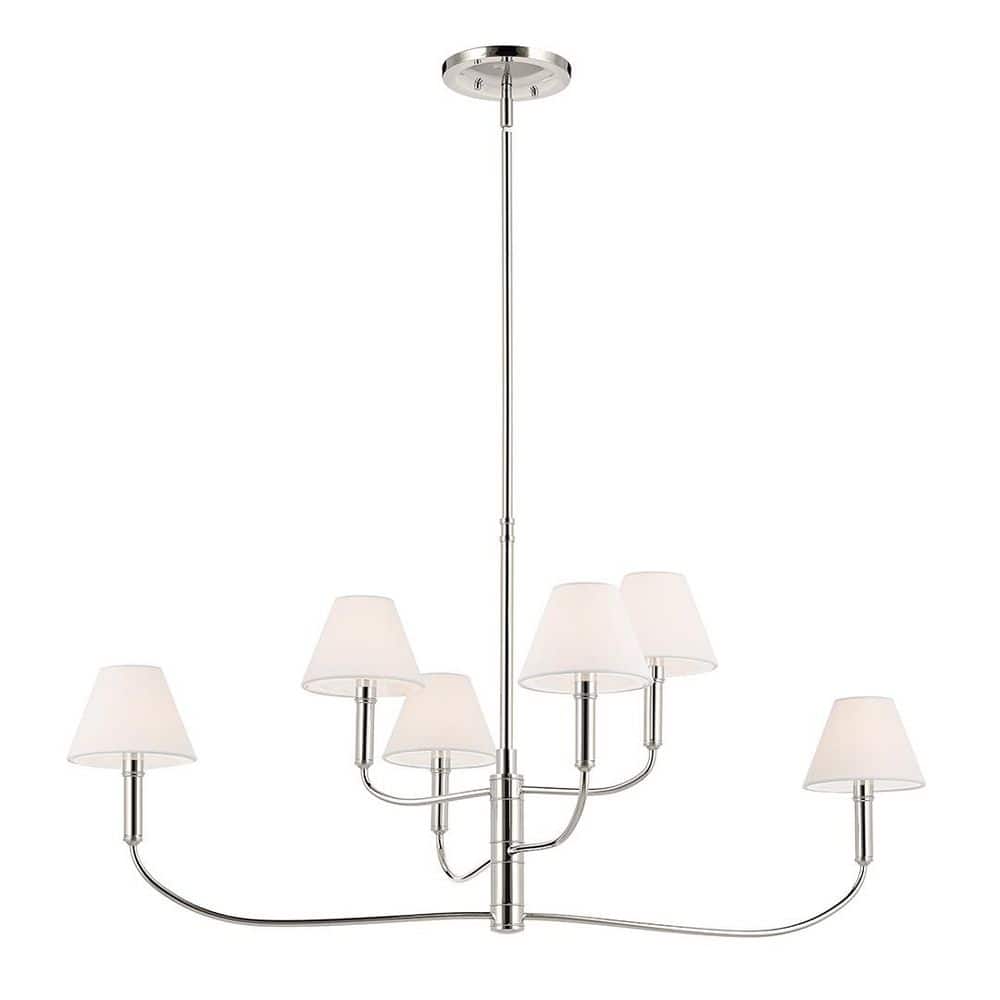 Eadie 41 in. 6-Light Polished Nickel Updated Traditional Dining Room Chandelier with White Fabric price history on PriceWatchPro