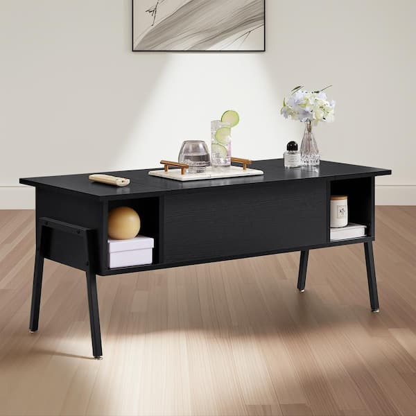 VECELO Lift Top Coffee Table with Storage- Wood Living Room Tables with Hidden Compartments, Dining Desk, Black