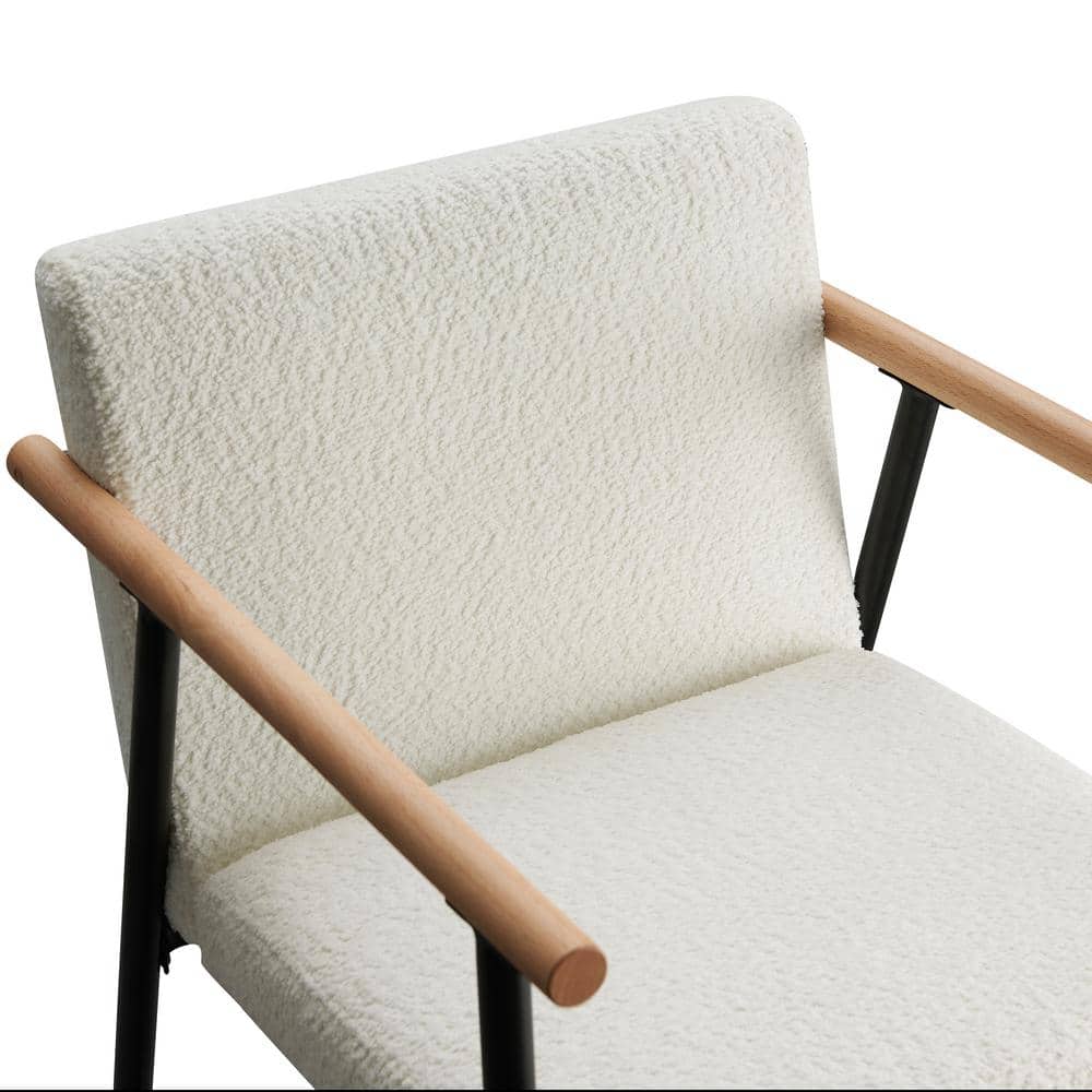 Modern Beige Upholstered Arm Chairs with Black Metal Frame, Set of 2