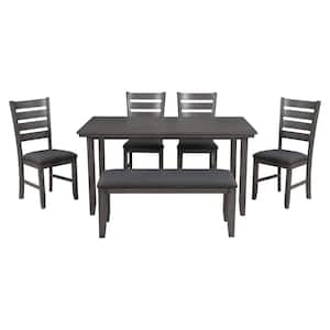 Rustic 6-Piece Gray Wood Dining Table and Chairs with Bench