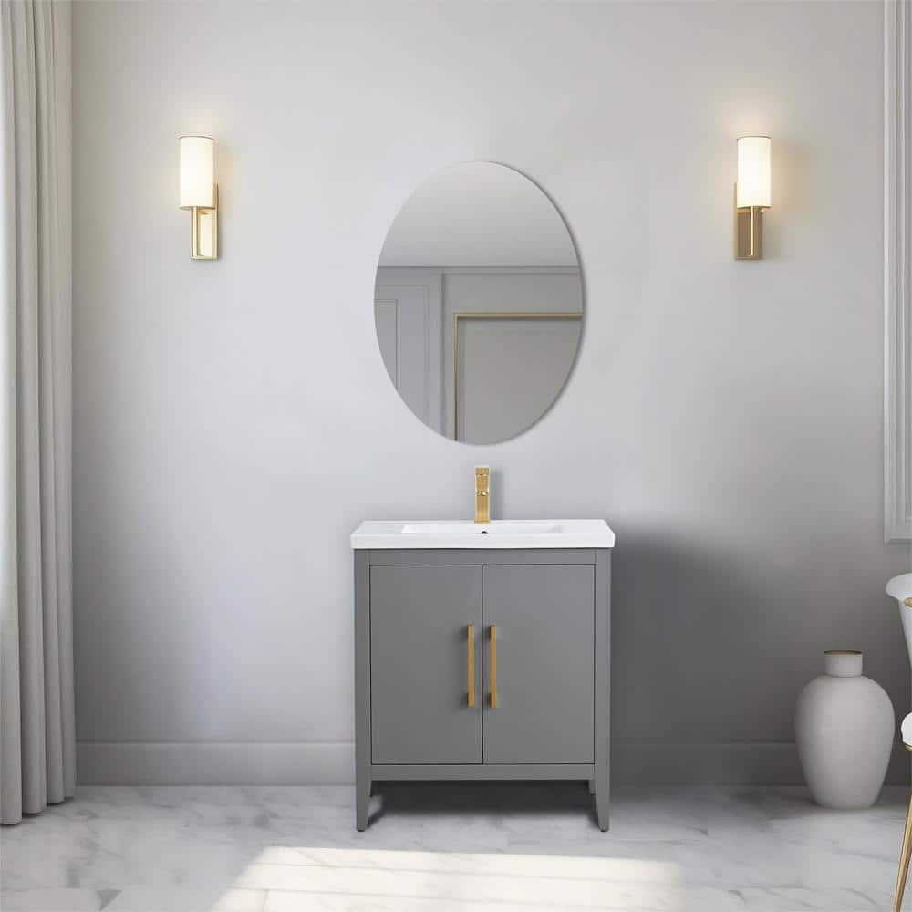 30" Cashmere Gray Single Sink Bathroom Vanity with Ceramic Top