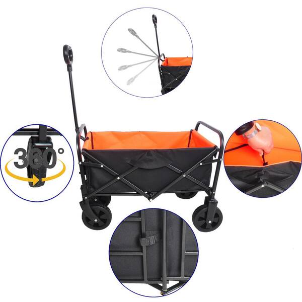 Unbranded - 1.43 cu. ft. Fabric and Steel Folding Wagon Shopping Beach Garden Cart (Black and Yellow)
