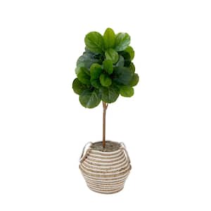 42 in. Green Artificial Fiddle Leaf Fig Tree in Handmade Cotton and Jute Basket with Tassels DIY Kit
