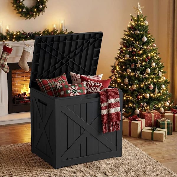 Black 32 Gal. Waterproof Lockable Resin Deck Box UV Resistant Outdoor Storage Box for Patio Cushions, Pool Toys