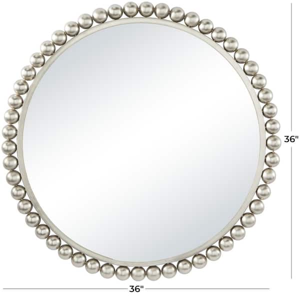 36 in. x 36 in. Round Framed Silver Wall Mirror with Bead Detailing
