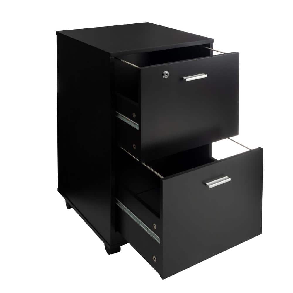 Black MDF 2-Drawer Lockable Mobile File Cabinet