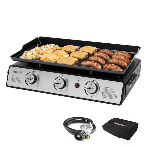 24 in. 3-Burner Portable Table Top Propane Gas Grill Griddle in Black