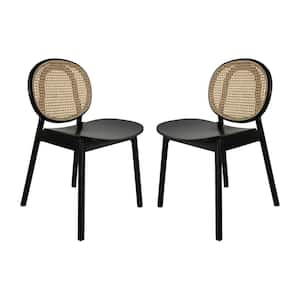 Black Beech Wood Dining Chair with Cane Rattan Back (Set of 2)