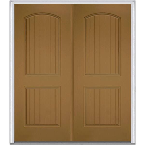 MMI Door 72 in. x 80 in. Classic Right-Hand Inswing 2-Panel Planked Painted Fiberglass Smooth Prehung Front Door with Brickmould