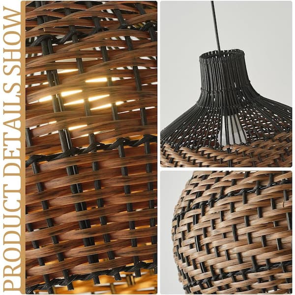 ARTURESTHOME 1-Light Black and Brown Rattan Pendant Light