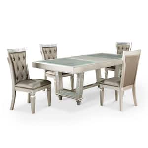 Deltona 5-Piece Rectangle Champagne and Warm Gray Glass Top Dining Table Set