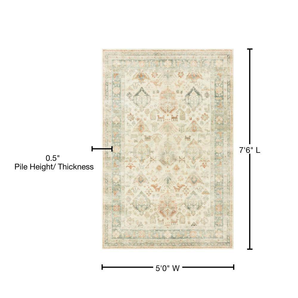 Ivory Oriental Elegance 5'x7'6" Synthetic Stain-Resistant Rug
