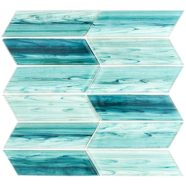Ivy Hill Tile Tara Turquoise 4 in. x 0.24 in. Chevron Glass Mosaic Tile Sample