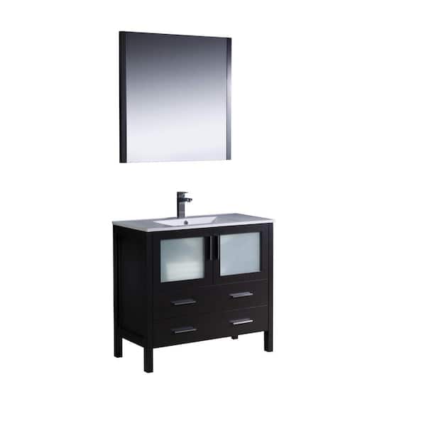 Fresca Torino 36 in. Vanity in Espresso with Ceramic Vanity Top in White with White Basin and Mirror (Faucet Not Included)