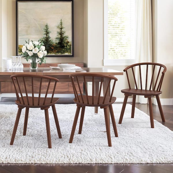 LUE BONA Winson Walnut Solid Wood Talia Dining Chair Windsor Back Farmhouse Spindle Dining Chair Side Chair Set of 3