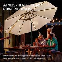 PASAMIC 10 ft. Aluminum Solar Led Market Umbrella Outdoor Patio Umbrella with Base 32 LED Lights in Beige A0AB13E0-B1M01