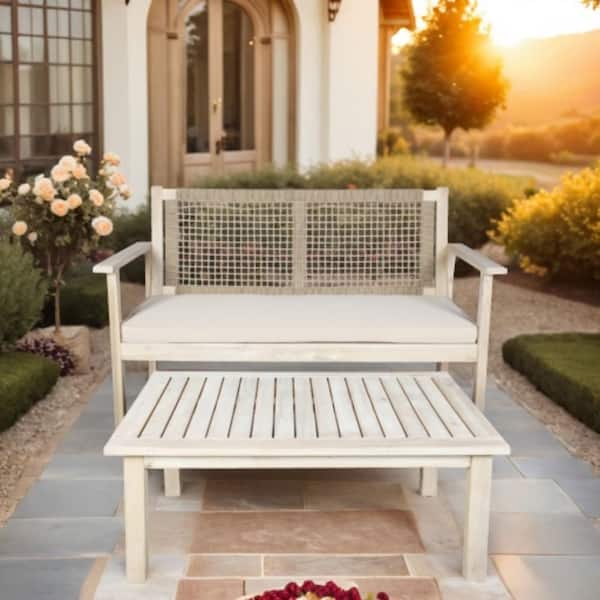 Avah 2-Piece Acacia Wood Patio Outdoor Conversation Set with Beige Cushions