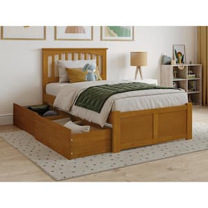 Mission Light Toffee Natural Bronze Solid Wood Frame Twin Platform Bed with Footboard and Storage Drawers