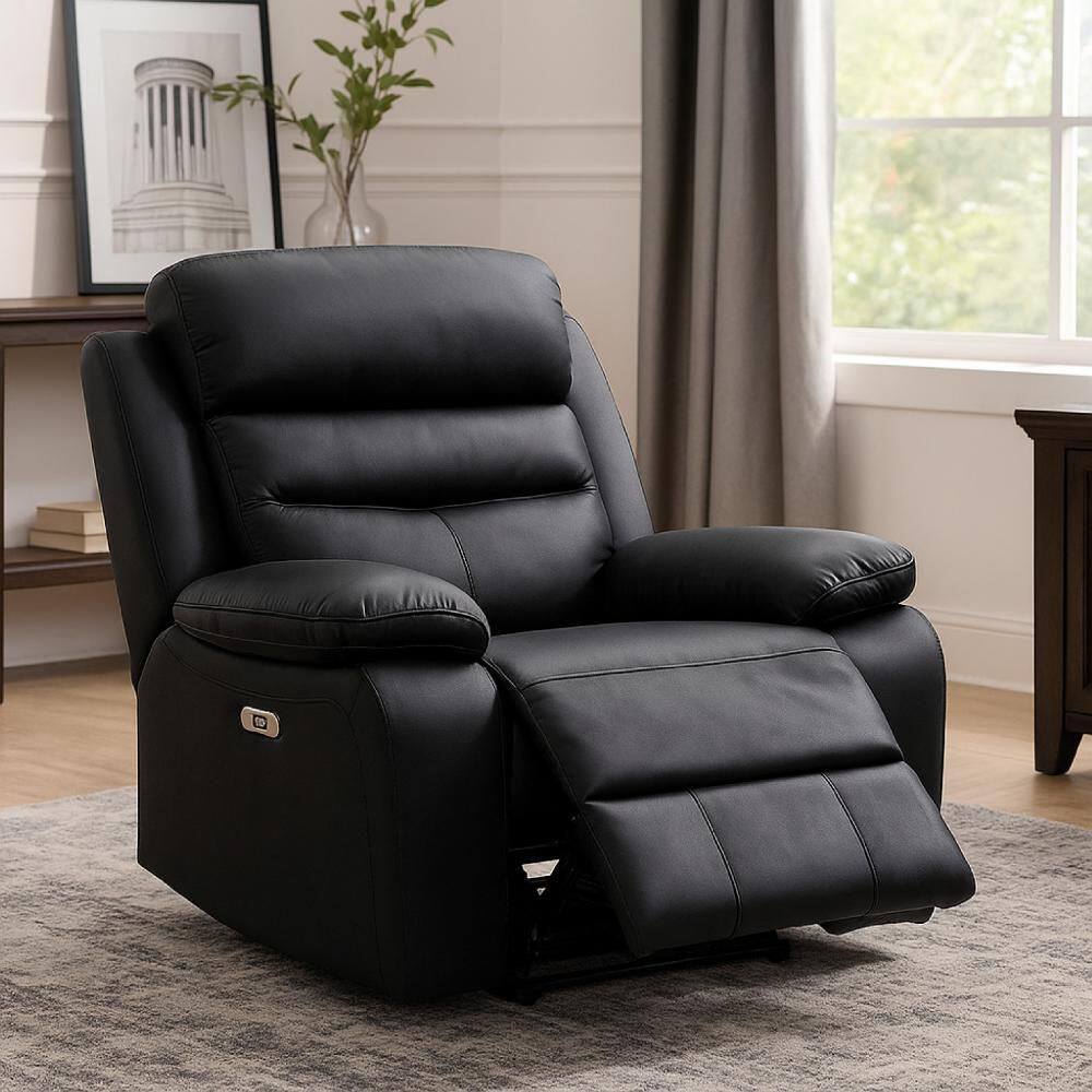 Benjara Hanna Black Faux Leather Standard Recliner Chair with