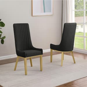 Corina Black Teddy Fabric Side Chair Set of 2 with Gold Stainless Steel Legs