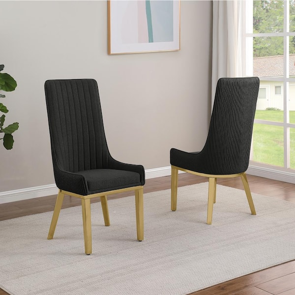 Best Quality Furniture Corina Black Teddy Fabric Side Chair Set of 2 with Gold Stainless Steel Legs