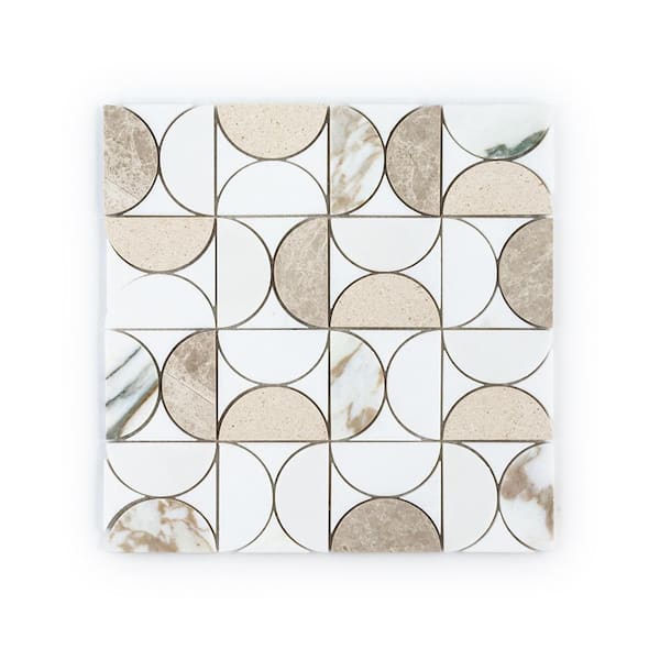 Jeffrey Court Halfmoon Vanilla Cream 12 in. x 12 in. Circles Honed Marble Wall and Floor Mosaic Tile (1 sq. ft./Each)