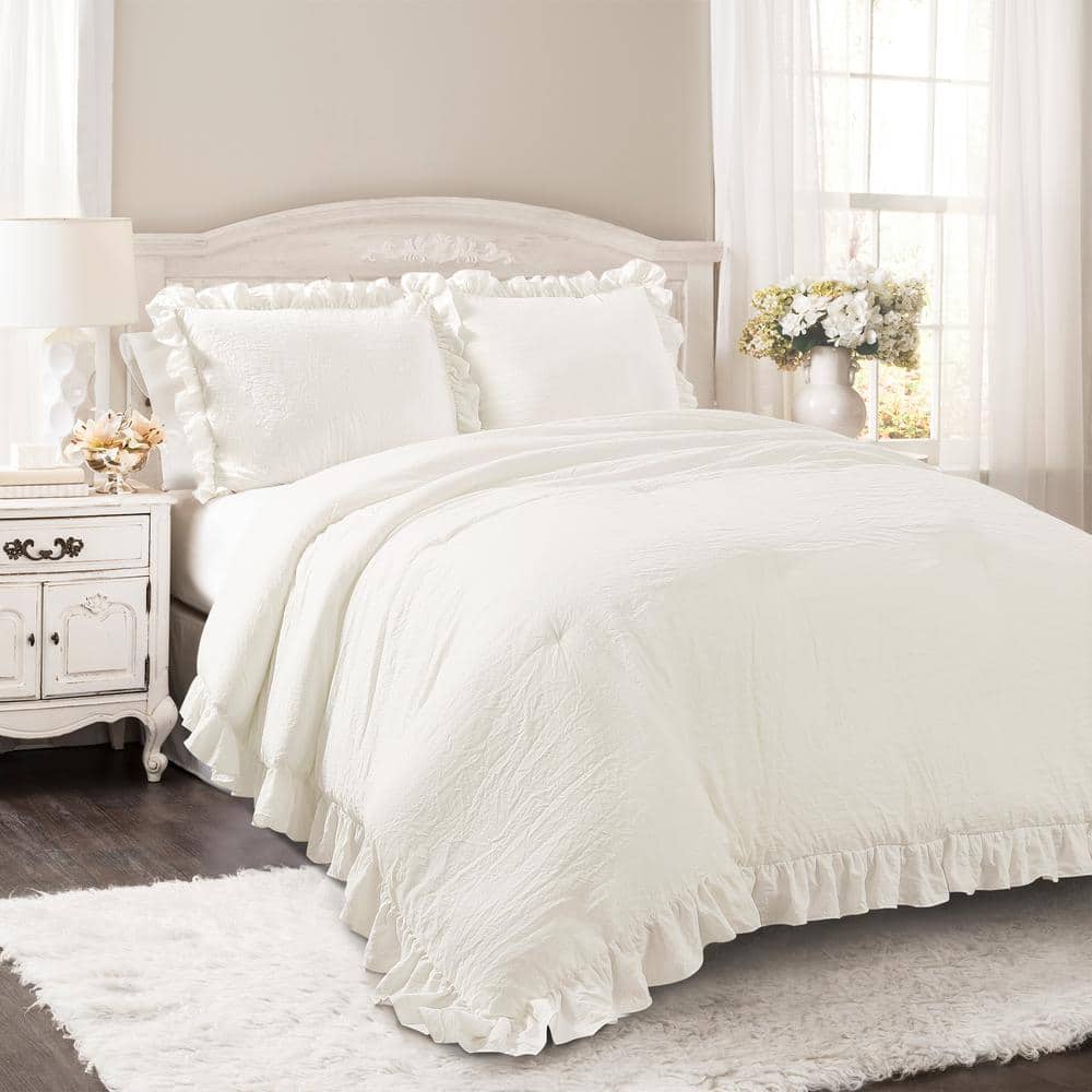 Full Off White Microfiber Ruffled Comforter Set