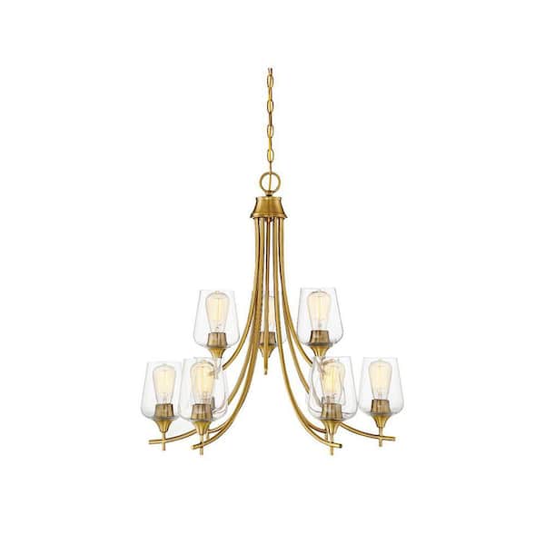Savoy House 30 in. W x 28 in. H 9Light Warm Brass Tiered Chandelier