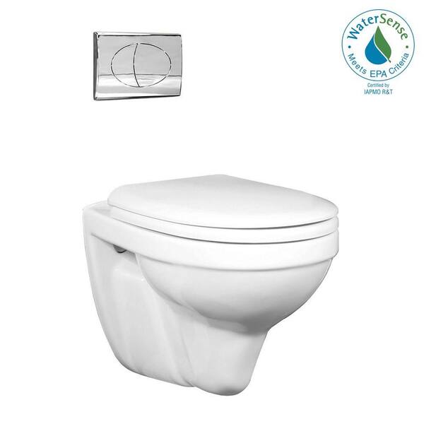Foremost Matera Wall Hung 1-Piece 1.6 GPF Dual Flush Round Toilet in White with Chrome Activator-DISCONTINUED