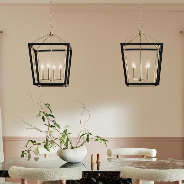 Delvin 24 in. 4-Light Champagne Bronze and Black Traditional Foyer Hanging Pendant Light with Removable Clear Glass