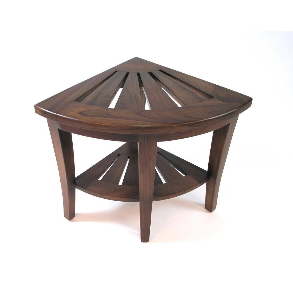 Kai 15.75" Mocha Teak Corner Shower Bench with Shelf