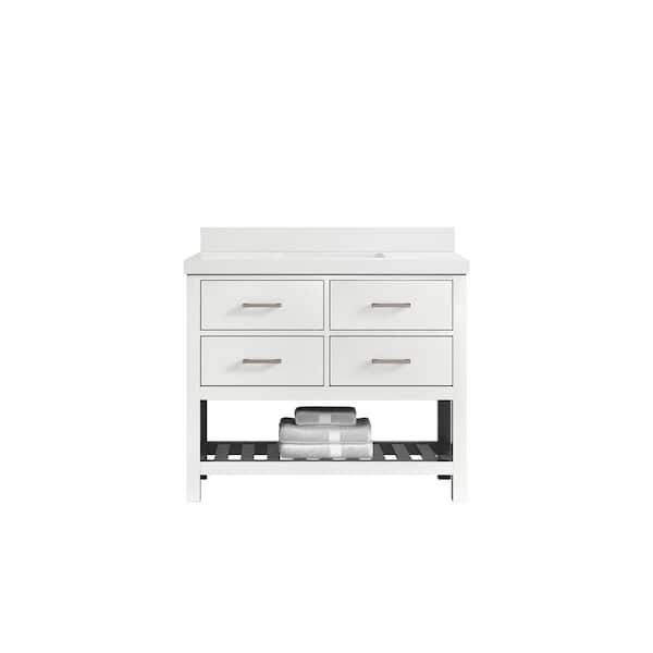 Willow Collections Parker 42 in. W x 22 in. D x 36 in. H Bath Vanity in White with 2 in. White Quartz Top