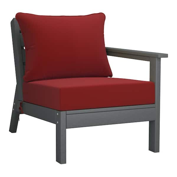 WESTIN OUTDOOR Birchwood Outdoor Patio Deep Seating Right Facing Arm HDPE Lounge Chair in Grey with Red Cushions