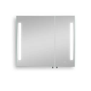 30 in. W x 26 in. H Rectangular Iron Recessed/Surface Mount 2-Door LED Medicine Cabinet with Mirror, Black and Silver