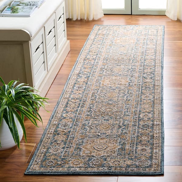Finley 2 ft. x 10 ft. Blue/Beige Tribal Runner Rug