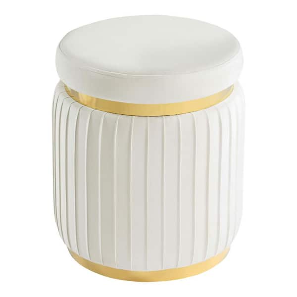 Vija Modern Glam White Velvet Round Accent Ottoman Small (Under 22 in.)