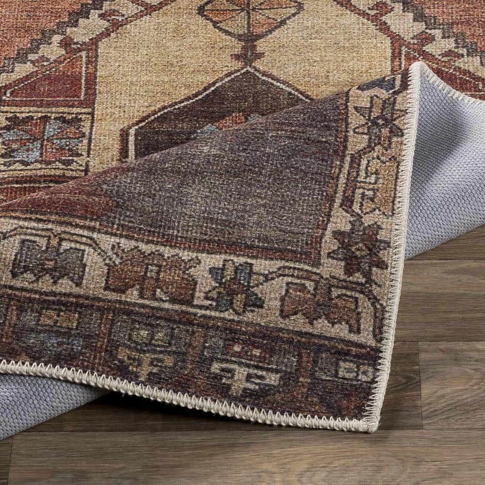 Medinah Dark Red and Camel Chenille Area Rug 6'7" x 9'