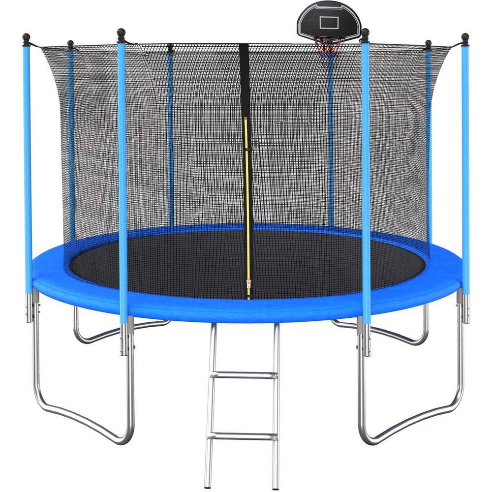 10 ft. TRAMPOLINE INSIDE SAFETY NET WITH BASKETBALL HOOP FOR ADULTS AND KID