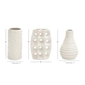 5 in., 8 in. White Ceramic Decorative Vase with Varying Patterns (Set of 3)