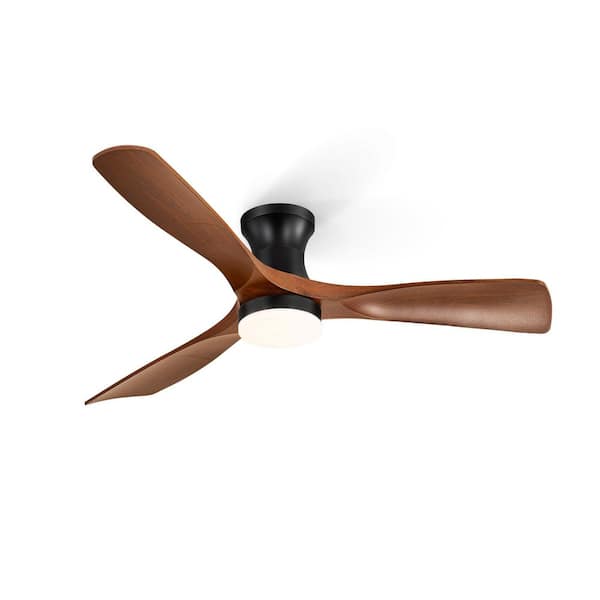 52 in. Indoor/Outdoor Black Ceiling Fan with Light Remote Reversible DC Motor Flush Mount Standard 3CCT for Living Room