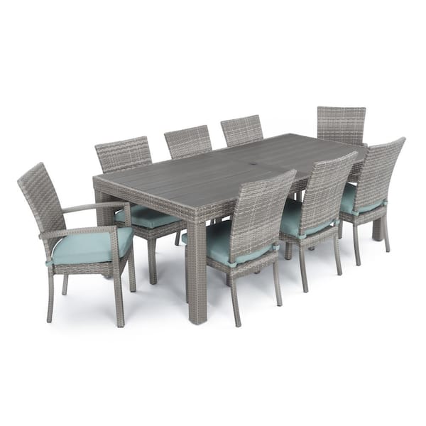 RST BRANDS Cannes 9-Piece Wicker Outdoor Dining Set with Bliss Blue Cushions