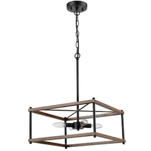 4-Light Black No Decorative Accents Shaded Rectangle Chandelier for Dining Room;Foyer with No Bulbs Included